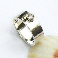 tellen buik Clam Handgemaakte zilveren ring met goud Reina del sol 62243 – Flamenco Sieraden