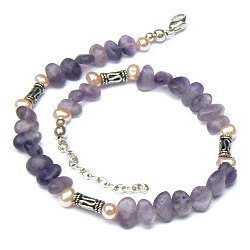 Zilveren enkelbandje amethyst parels