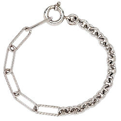 Moderne zilveren armband met veerring springslot van ovale schakel en jasseron 19 cm